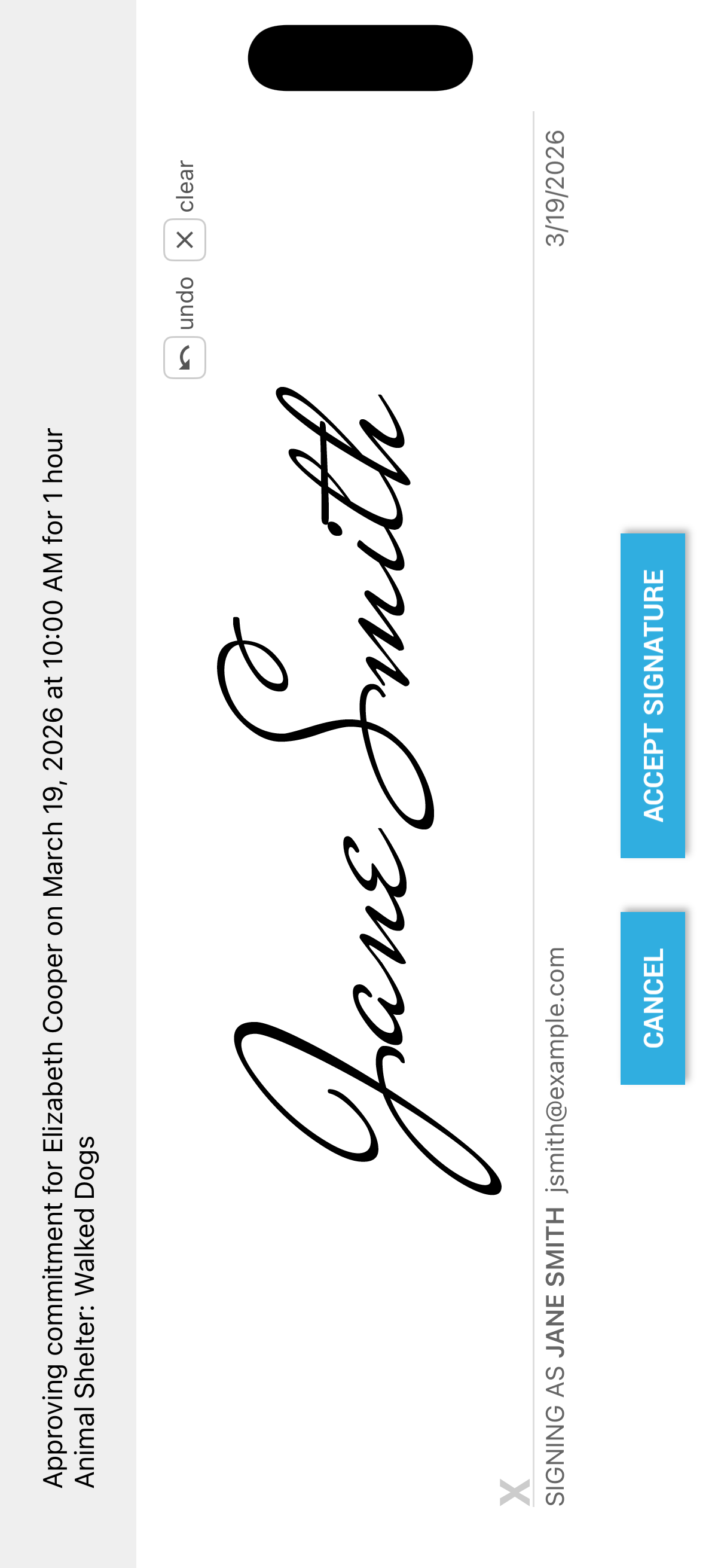 Signature pad for approving volunteer commitment hours